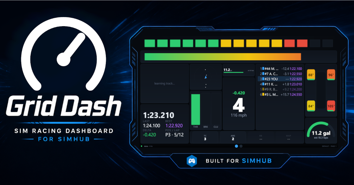 Grid Dashboard for SimHub — Sim Racing Overlay & Telemetry HUD